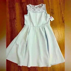 NWT Nordstrom Rack Girls Lace Illusion Scuba Dress Baby Blue Size 14 New $38